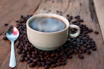 coffee cup On old wooden floors