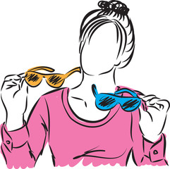 woman choosing sunglasses illustration