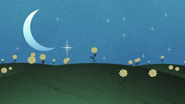 Crescent Moon Stars and Flowers in Paper cut Style