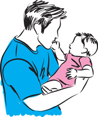 father and baby girl illustration 