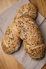 Brown Bread Rustic Linen Background Top Down View