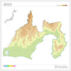 静岡県の地図（等高線・色分け）