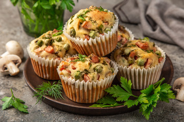 savory muffins with mushroom,  vegetables and herbs