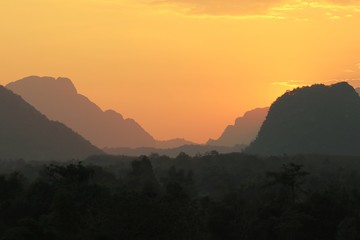 The sunset at Vang Vieng, Laos.