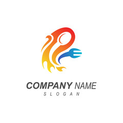 Hot Food Logo, Spicy Food Logo, Spoon And Fork With Fire Logo