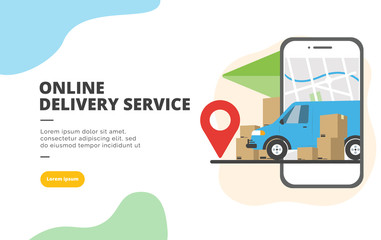 Online Delivery Service flat design banner illustration concept for digital marketing and business promotion