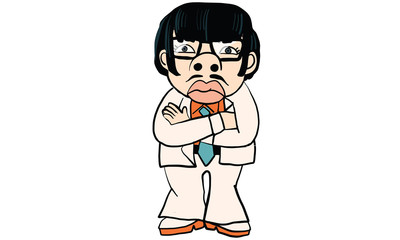 man wear white suite cartoon in action, vector
