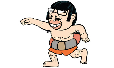 man wear white suite cartoon in action, vector