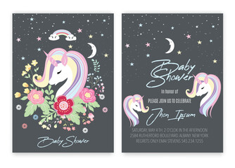 Unicorn floral unicorn decor card baby shower. © Nilawon