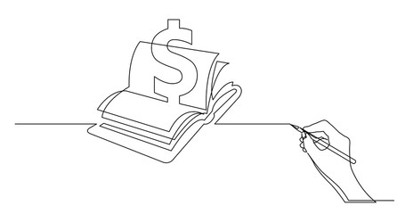 hand drawing business concept sketch of open notebook with dollar sign