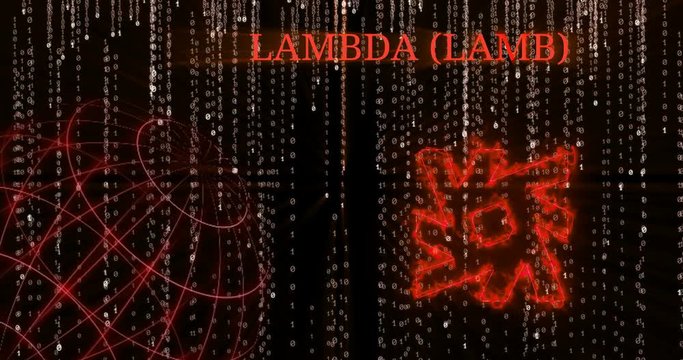 Glowing Lambda (LAMB) symbol against the falling binary code symbols
