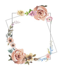 watercolor painting of leaves and flower, on white background