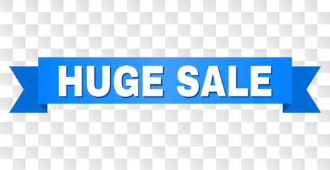 HUGE SALE text on a ribbon. Designed with white caption and blue stripe. Vector banner with HUGE SALE tag on a transparent background.