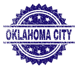 OKLAHOMA CITY stamp seal watermark with distress style. Blue vector rubber print of OKLAHOMA CITY tag with dirty texture.