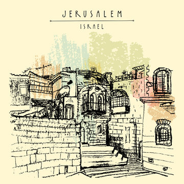 Jerusulaem old town - hand drawn postcard