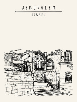 Jerusulaem old town - hand drawn postcard