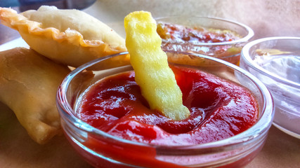 french fries with tomato ketchup