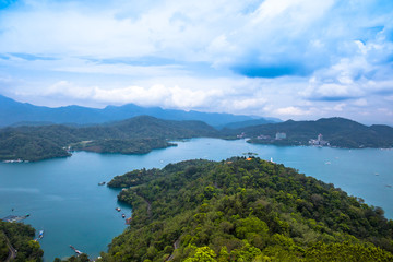 Fototapeta na wymiar A magnificent scenery of Sun Moon Lake from the Ci-en Pagoda, Nantou, Taiwan.