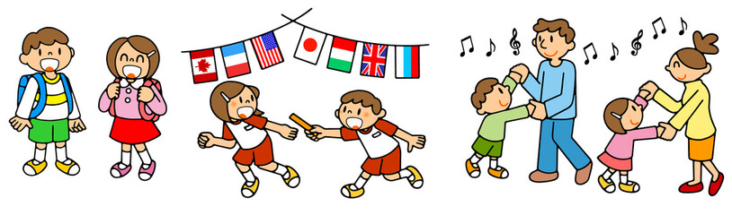 人物　学校生活　通学　運動会　社交ダンス　リレー