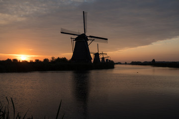 Kinderdijk in holland by sunrise