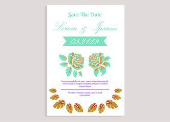 weeding invitation 10, romantic style with rose flower  and monstera background