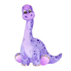 Watercolor illustration with cute dinosaur