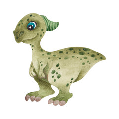 Watercolor illustration with cute dinosaur