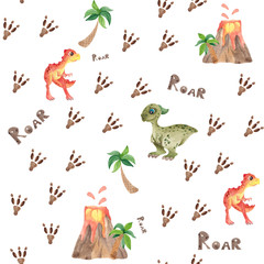 Seamless pattern with cute dinosaur
