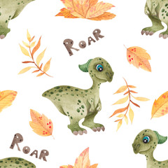 Seamless pattern with cute dinosaur