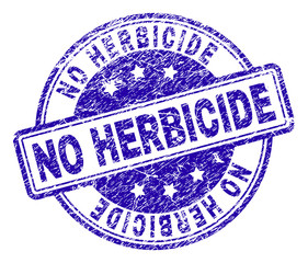 NO HERBICIDE stamp seal imprint with grunge style. Designed with rounded rectangles and circles. Blue vector rubber print of NO HERBICIDE caption with grunge texture.