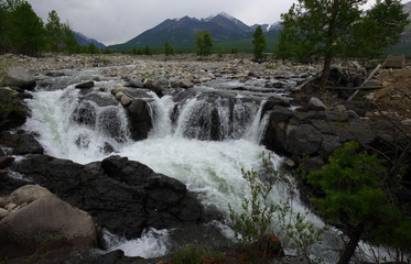 Mountain river Zhom-Bolok in the Delta of the Oka Sayanskaya