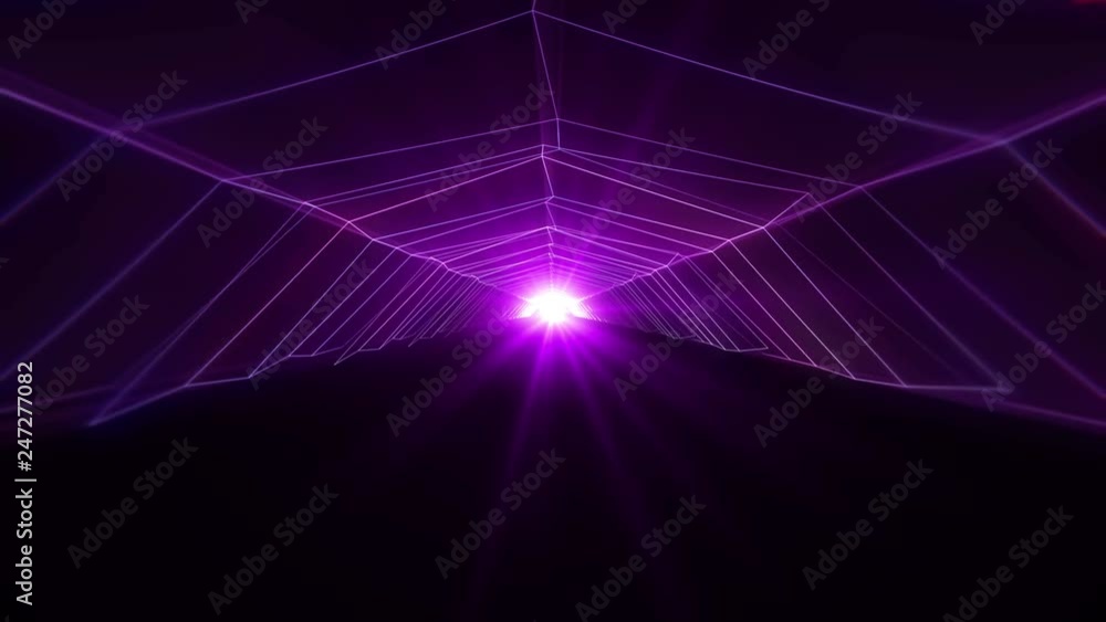 Poster 4k abstract technology neon lines tunnel. pink and violet dots construction. camera rotates and move