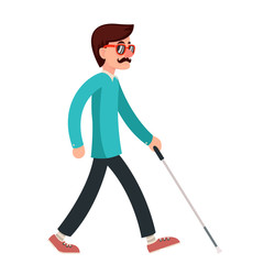 Blind man stick disabled confident gait walking character walk cartoon flat design design vector illustration