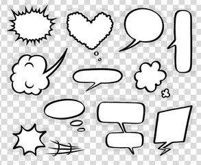 A set of different comic speech bubbles and elements. Vector illustration.