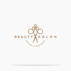 haircut salon logo with scissor vector illustration design.