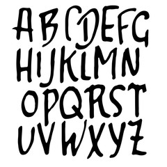 Simple alphabet letters. Handdrawn grunge ink font. Vector illustration.