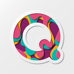 Paper cut letter Q Symbol. Realistic 3D multi layers paper cut effect isolated on white background. Suitable for fun and happy things.