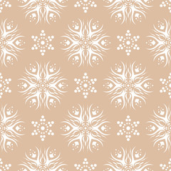 Naklejka na ściany i meble Floral seamless pattern. White design on brown background