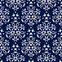 Abstract dark blue seamless background. White pattern