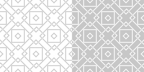 Geometric seamless patterns. White and gray square backgrounds compilation