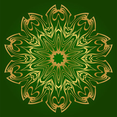 Ornamental Circle Pattern. Hand Draw Mandala. Vintage Decorative Elements. Vector Illustration. Anti-Stress Therapy Pattern. Green gold color