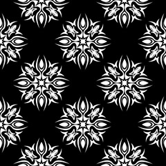  Black seamless background with white floral pattern