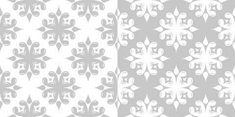 Floral seamless patterns. Gray and white backgrounds compilation