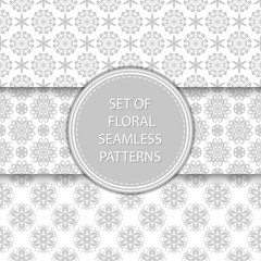 Gray and white floral seamless backgrounds. Compilation of patterns