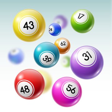 Balls with numbers of lottery, lotto or bingo game