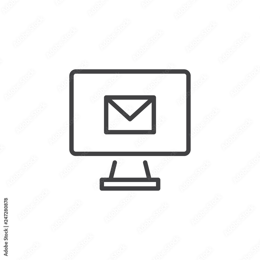 Fototapete monitor with email line icon. linear style sign for mobile concept and web design. desktop computer 