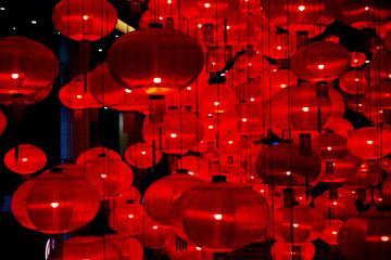Chinese New year red paper latern decoration in shopping mall.