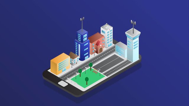 Smart city technology with smart service in isometric design