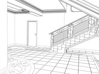 Obraz premium interior contour visualization, 3D illustration, sketch, outline