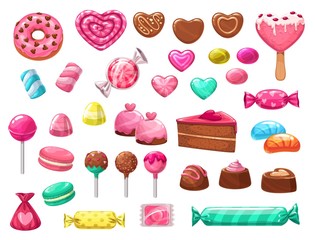 Valentines Day heart candies, sweets and cakes